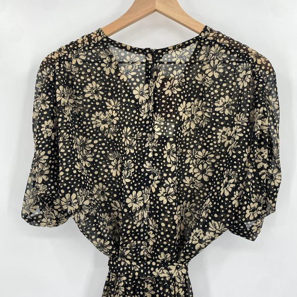 Young Edwardian by Arpeja VTG‎ 70's Sheer Black Cream Floral Dress Size 13/Small - Picture 1 of 10